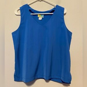 Vintage 80s Sea Suns Women’s Medium Blue Boxy Tank Top Side Slits V-Neck 🇺🇸
